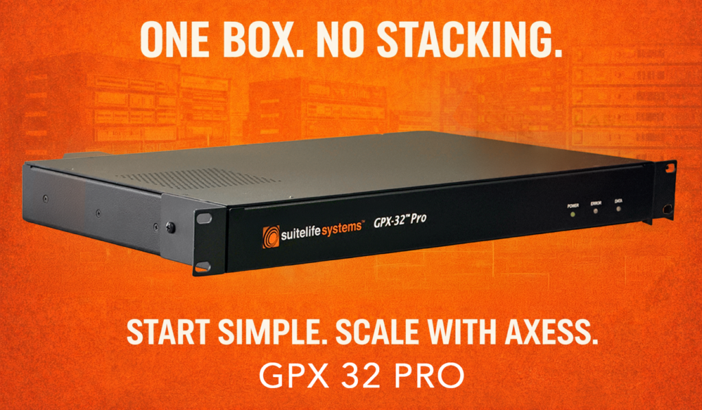GPX 32 PRO unit with the headlines One box No stacking and Start simple Scale with Axess
